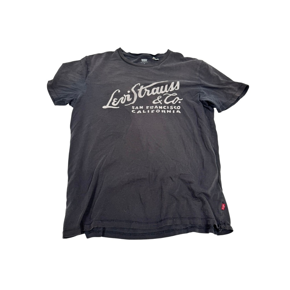 Levis Mens Graphic T-Shirt Faded Black Script Logo Crew Neck Size M